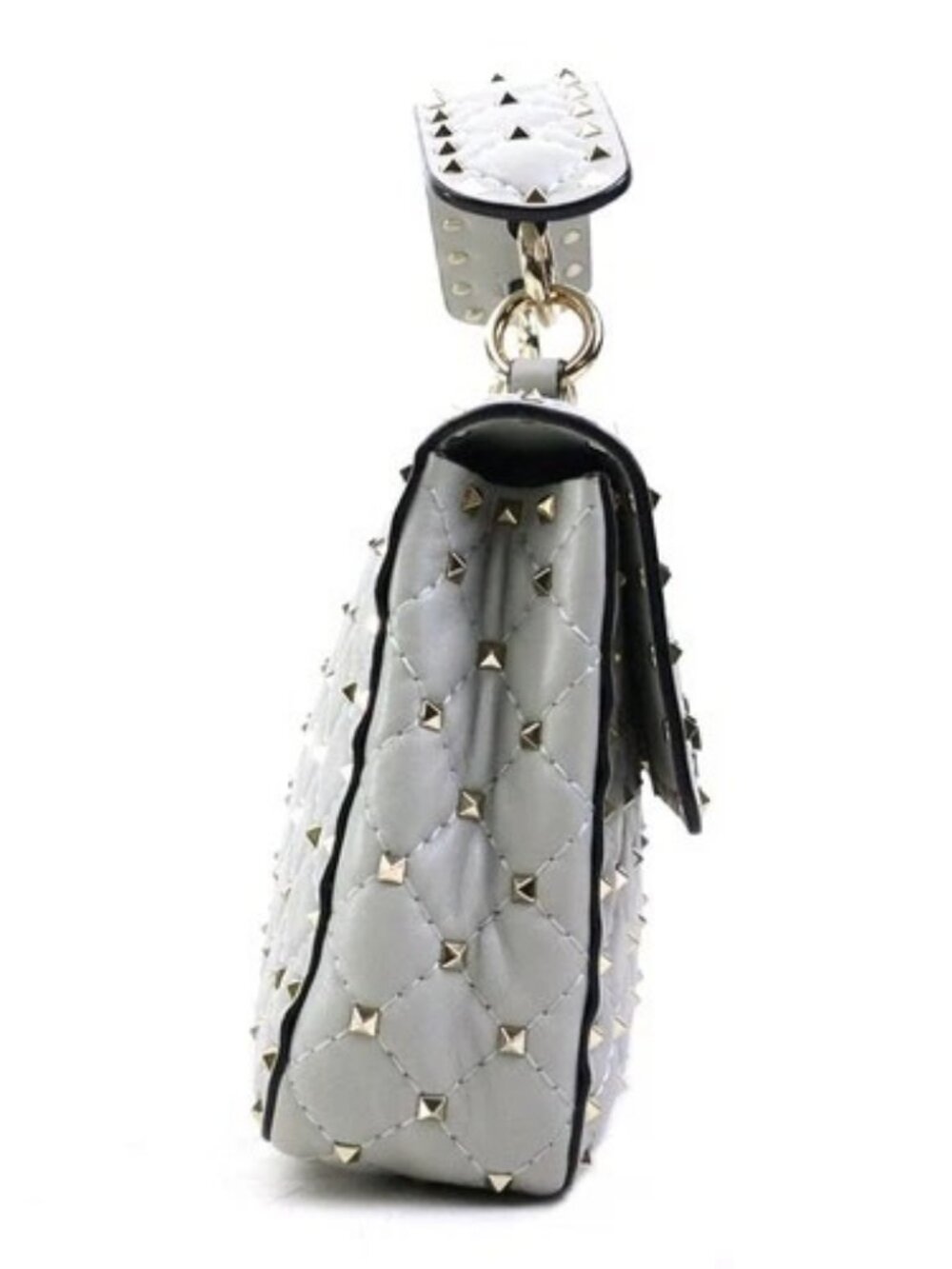 Auth Valentino Garavani Rockstud Handbag Shoulder Bag Light Gray/Gold - e61152g - Picture 2 of 16